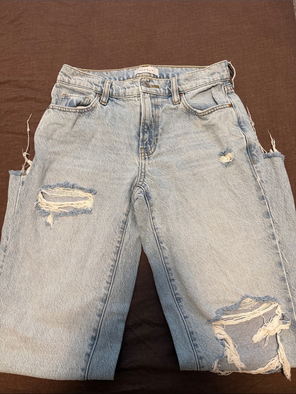 PacSun Light Blue Distressed Straight Leg Jeans